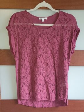 DR2 Lace Front Short Sleeve Top in Dusty Rose Size Small